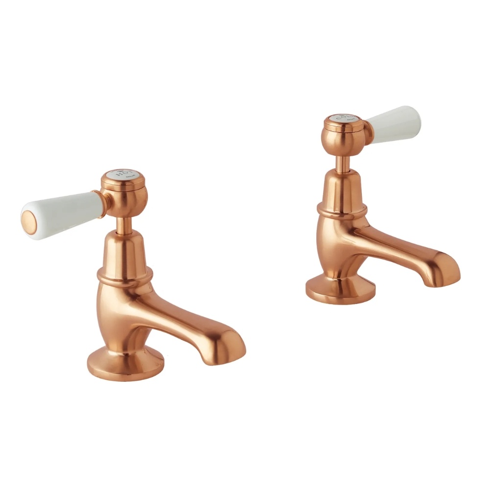BC Designs Victrion Brushed Copper Lever Basin Pillar Taps Cut Out
